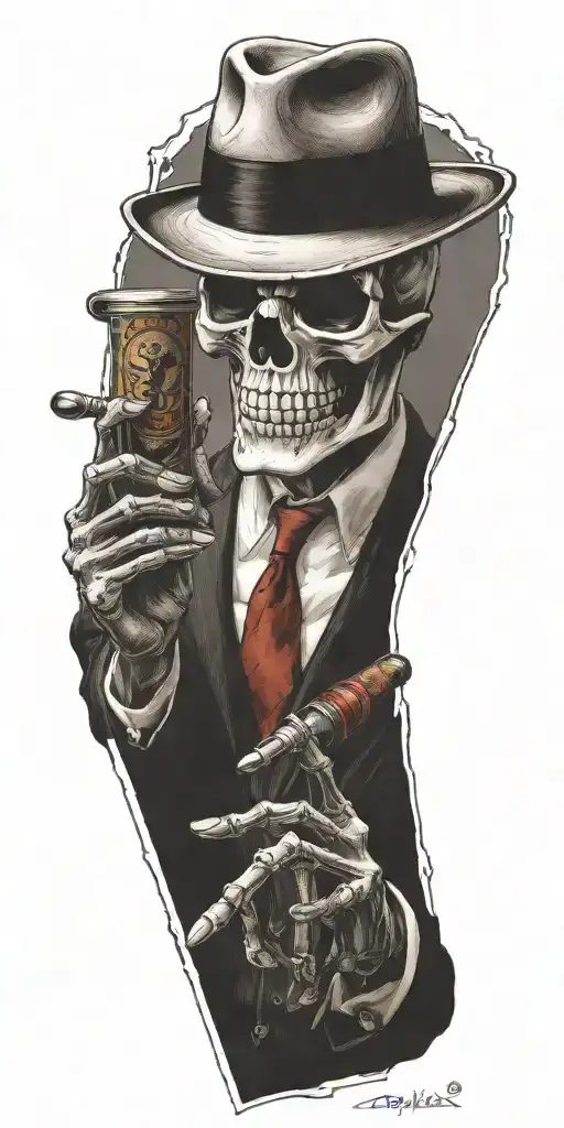 Mobster Skelton Flipping Coin