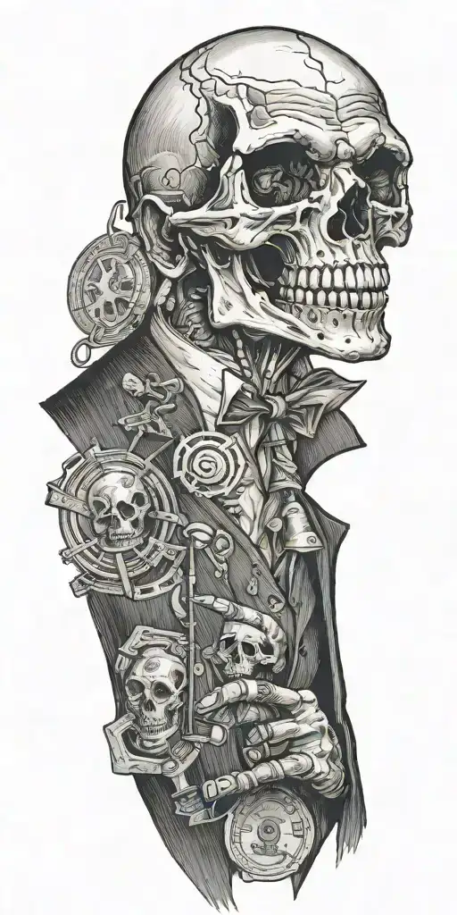 Mobster Skelton Flipping Coin