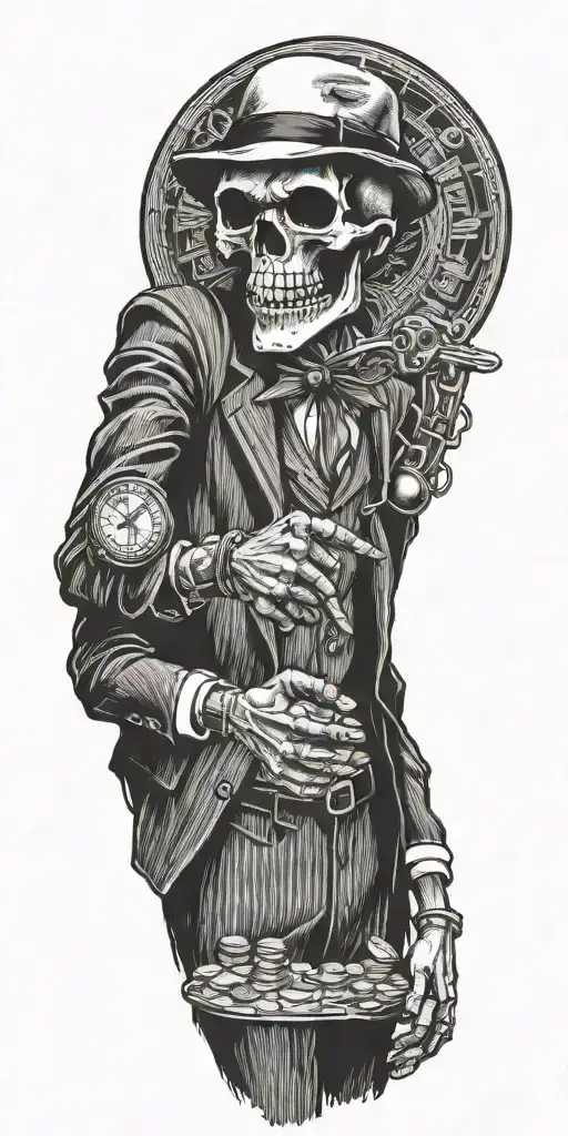 Mobster Skelton Flipping Coin