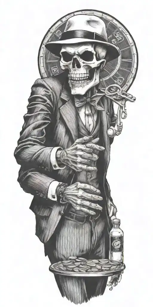 Mobster Skelton Flipping Coin