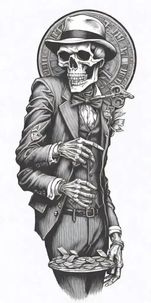 Mobster Skelton Flipping Coin