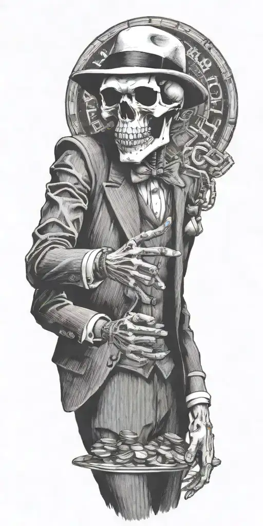 Mobster Skelton Flipping Coin