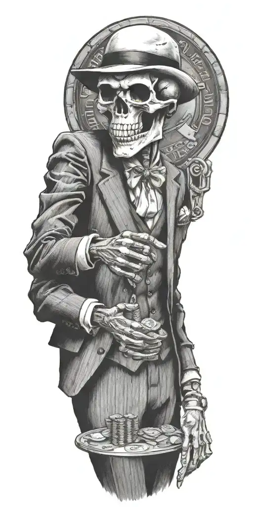 Mobster Skelton Flipping Coin