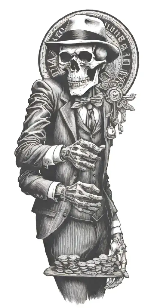Mobster Skelton Flipping Coin