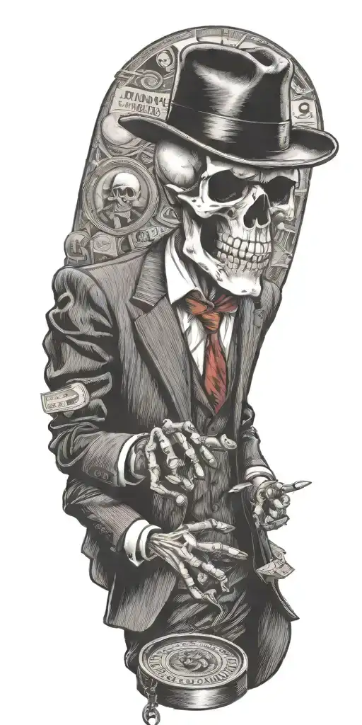 Mobster Skelton Flipping Coin