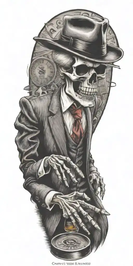 Mobster Skelton Flipping Coin