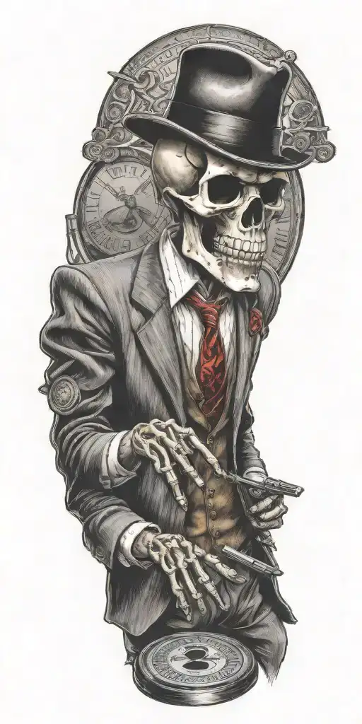 Mobster Skelton Flipping Coin