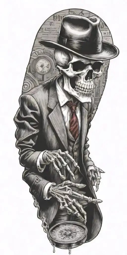 Mobster Skelton Flipping Coin