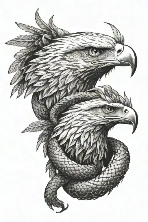 Eagle And Snake Fighting Each Other Eye To Eye