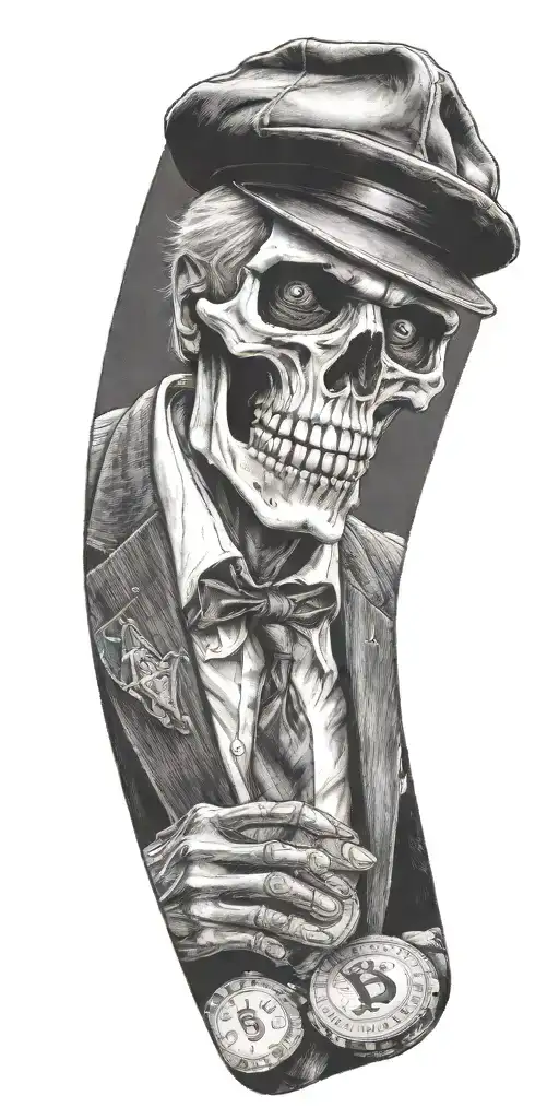 Mobster Skelton Flipping Coin