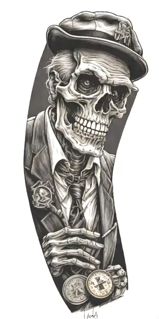Mobster Skelton Flipping Coin