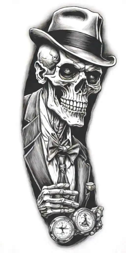 Mobster Skelton Flipping Coin