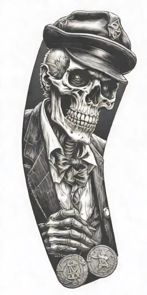 Mobster Skelton Flipping Coin