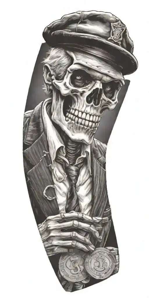Mobster Skelton Flipping Coin