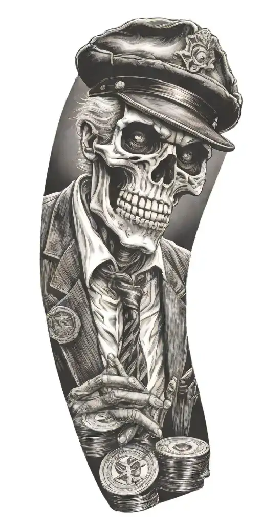 Mobster Skelton Flipping Coin