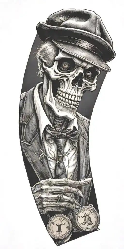 Mobster Skelton Flipping Coin