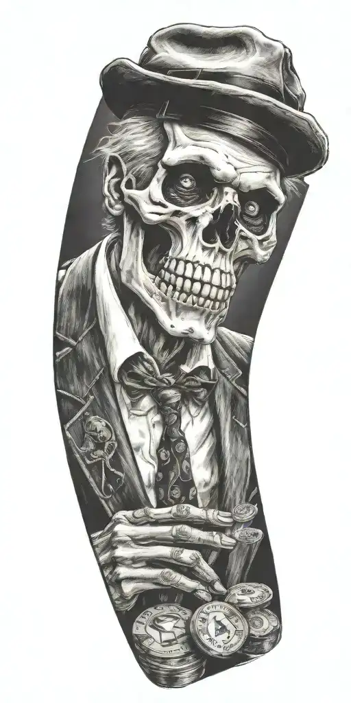 Mobster Skelton Flipping Coin
