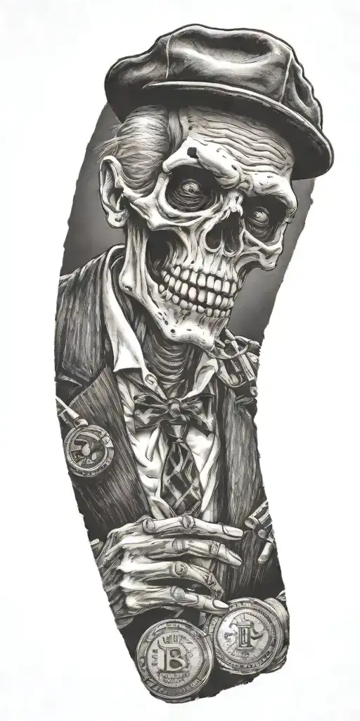 Mobster Skelton Flipping Coin