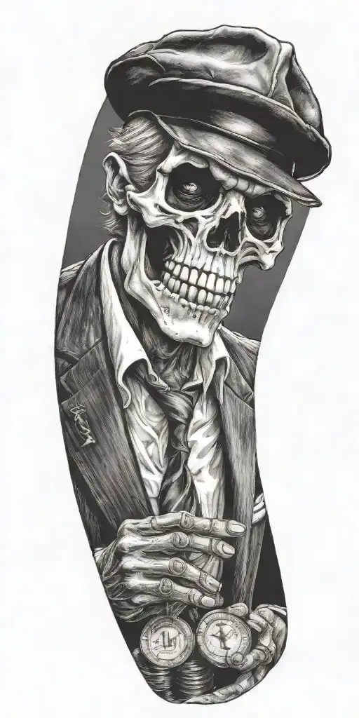 Mobster Skelton Flipping Coin