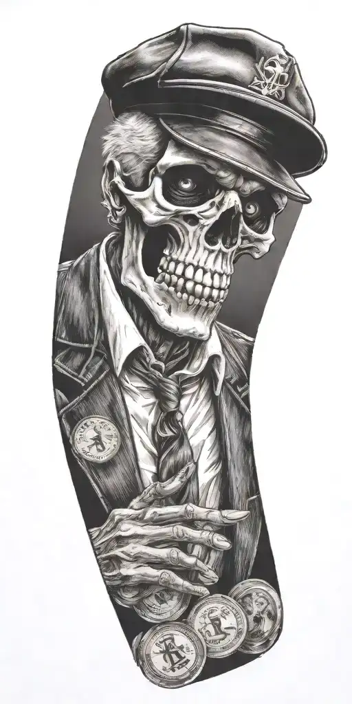 Mobster Skelton Flipping Coin