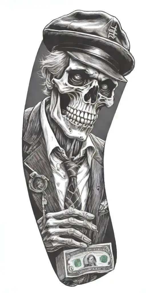 Mobster Skelton Flipping Coin