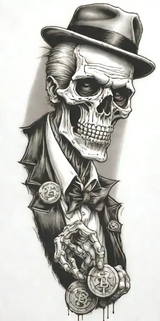 Mobster Skelton Flipping Coin