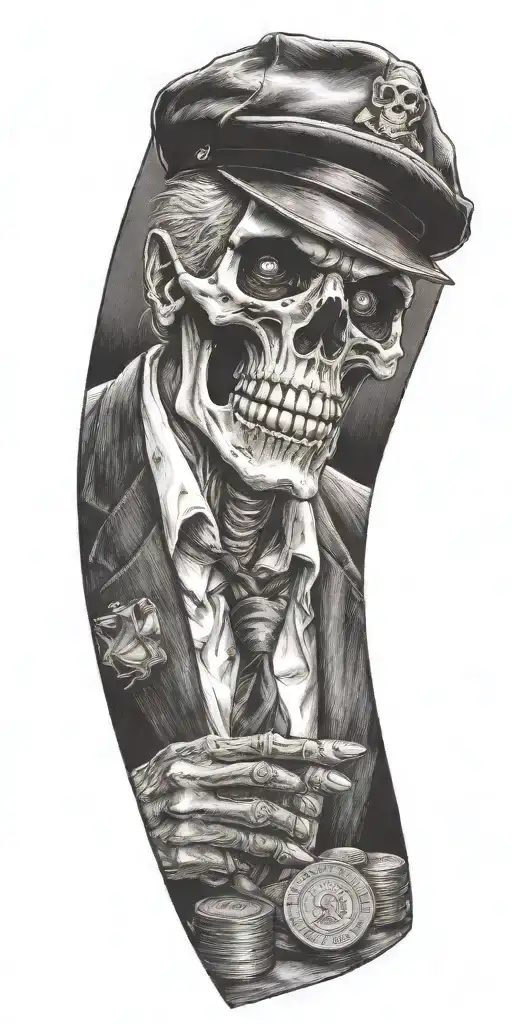 Mobster Skelton Flipping Coin