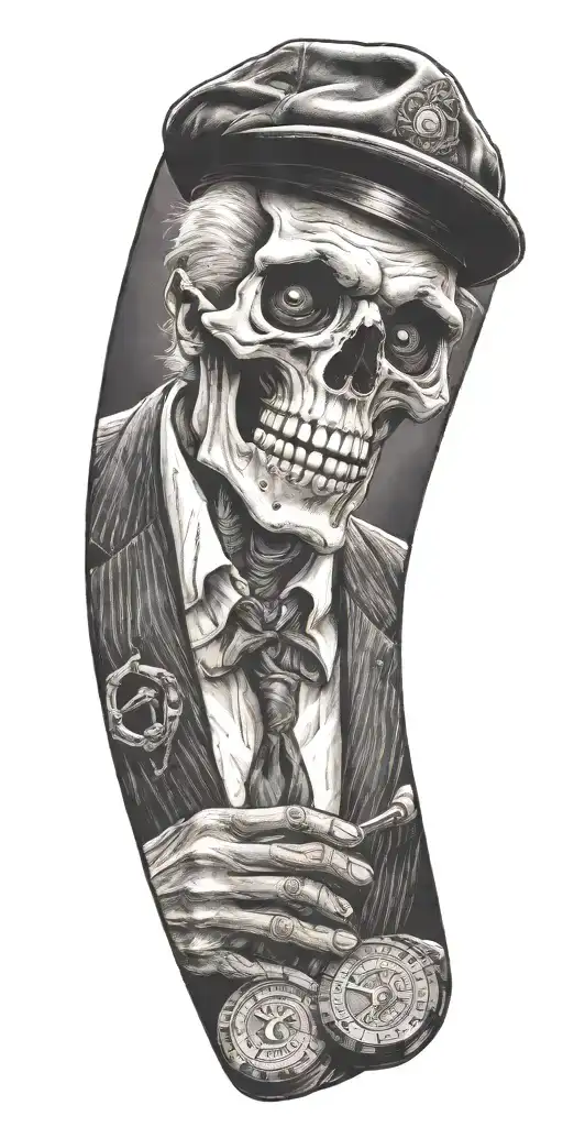 Mobster Skelton Flipping Coin