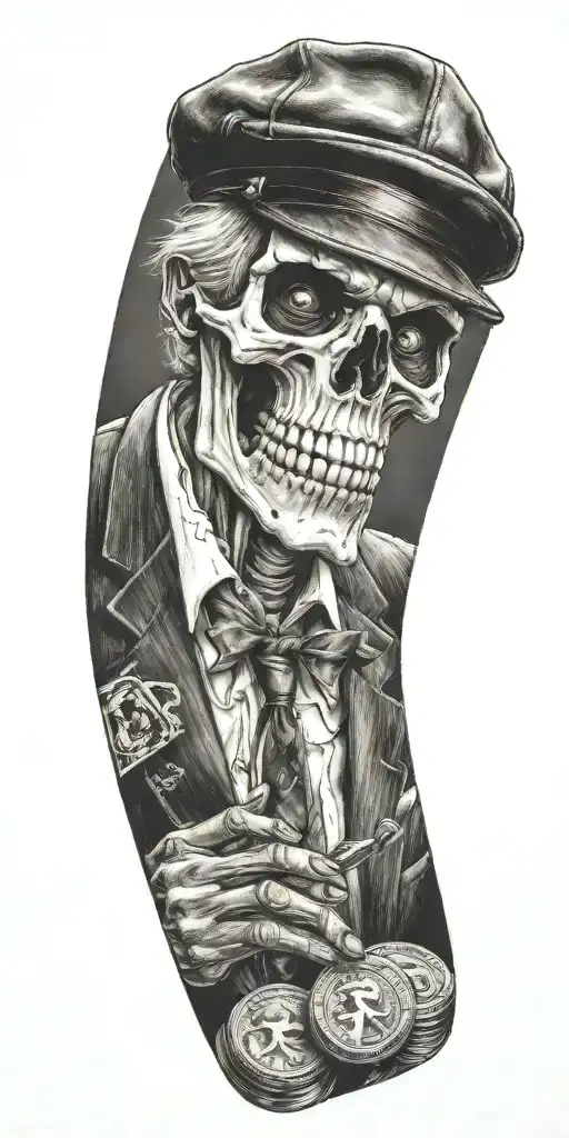 Mobster Skelton Flipping Coin