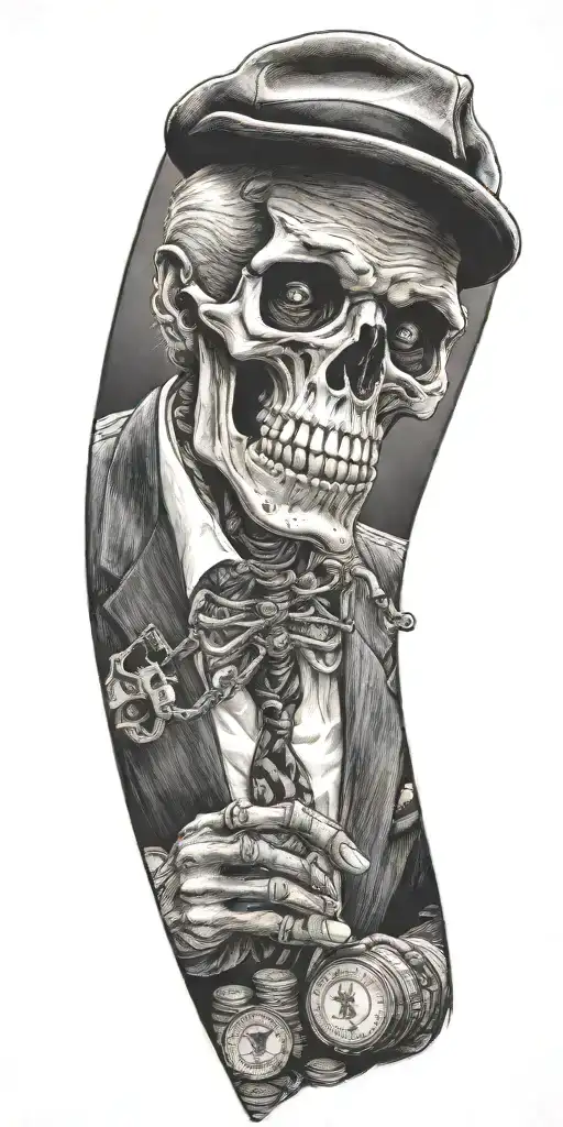 Mobster Skelton Flipping Coin