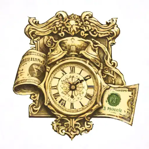 Cross With A Clock And Dollar Bill