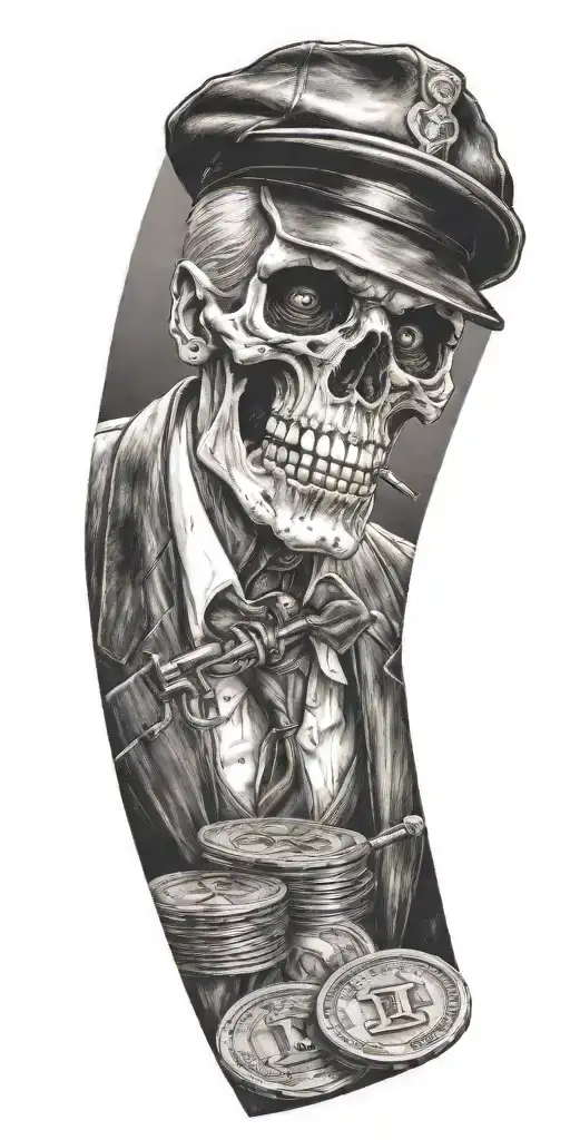 Mobster Skelton Flipping Coin