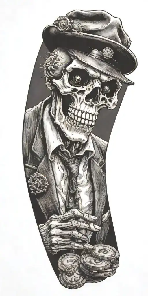 Mobster Skelton Flipping Coin