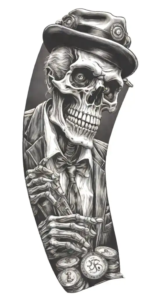 Mobster Skelton Flipping Coin