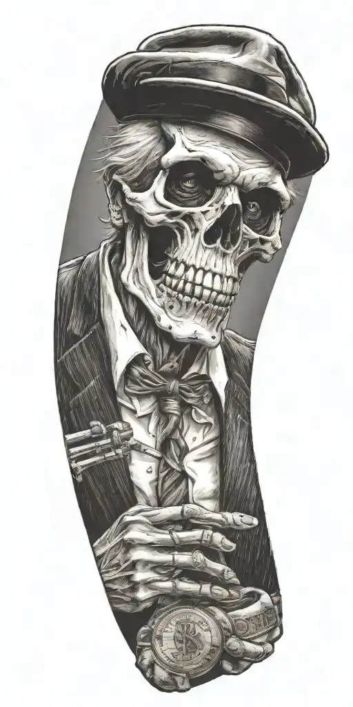 Mobster Skelton Flipping Coin