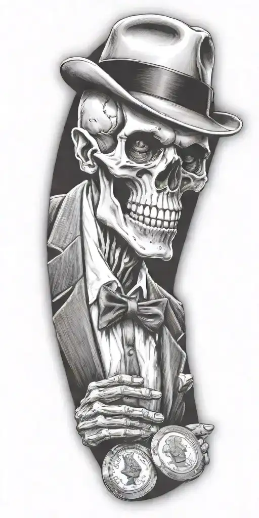 Mobster Skelton Flipping Coin