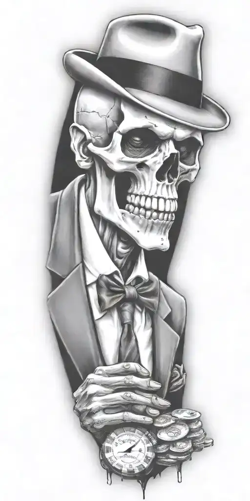 Mobster Skelton Flipping Coin