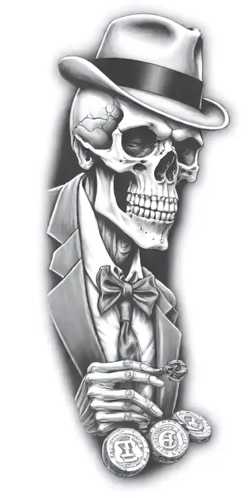 Mobster Skelton Flipping Coin