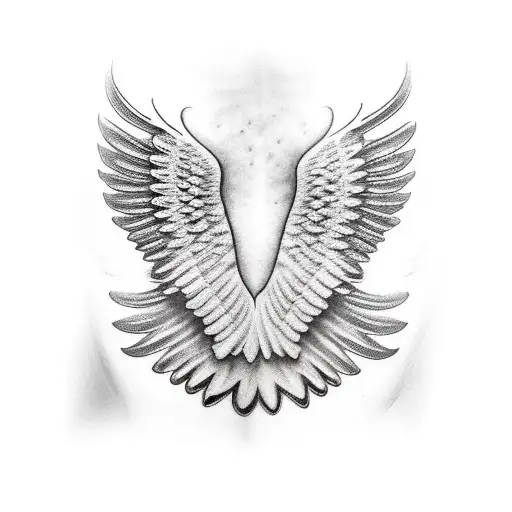 Realistic Angel Wing With Roman Numerals At The Bottom