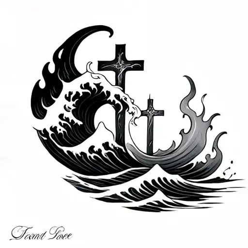 Waves And Flames With A Cross