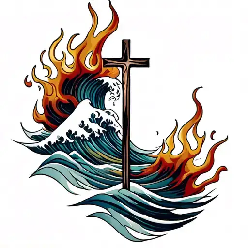 Waves And Flames With A Cross