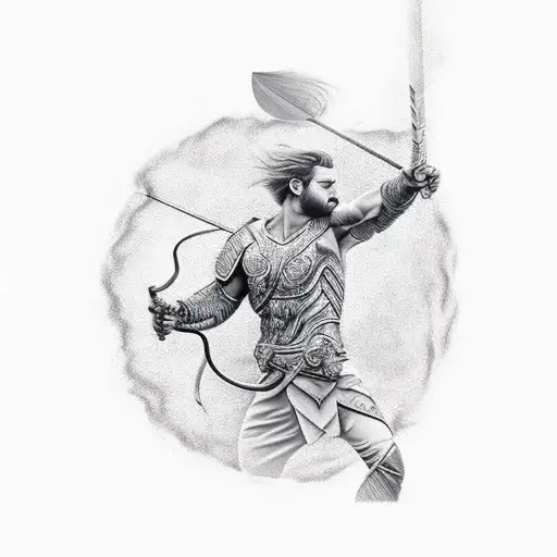 3D Centaur Archer Coming Out Of Fire Flames