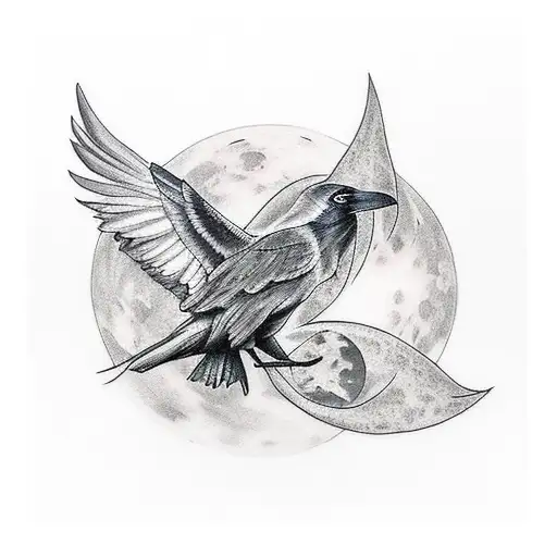 Raven With Moon Cycle Tattoo