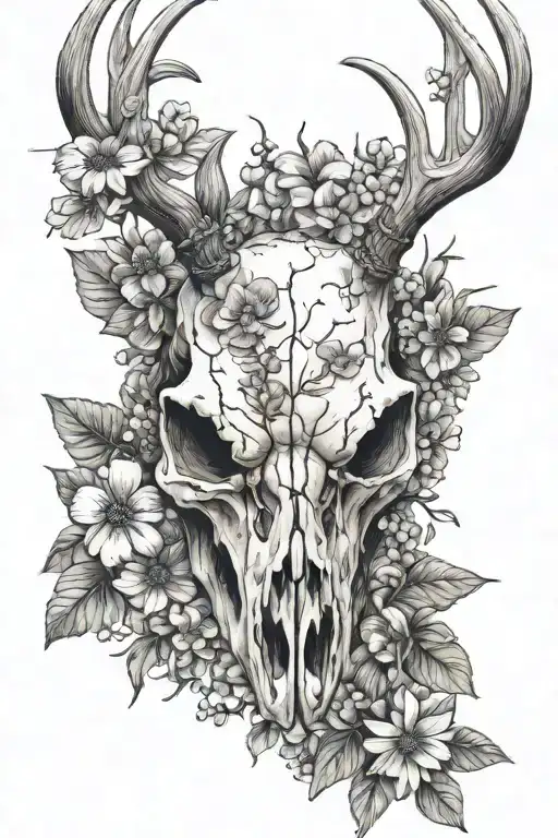 Deer Skull With Wild Flowers