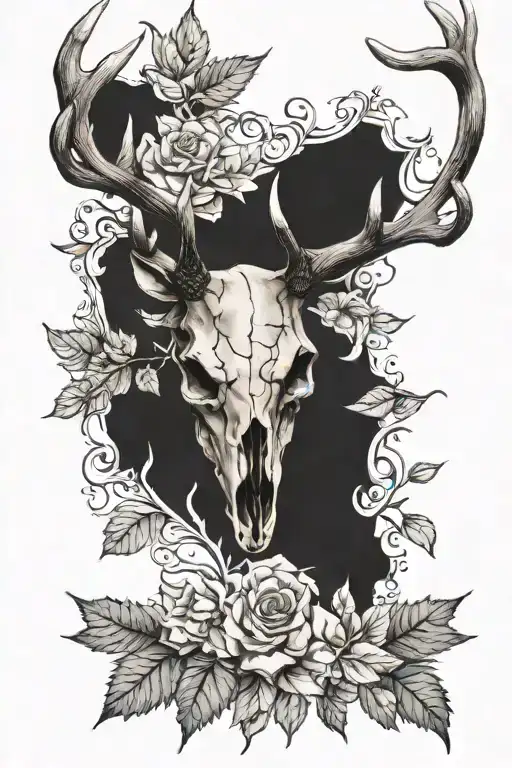 Deer Skull With Leaves