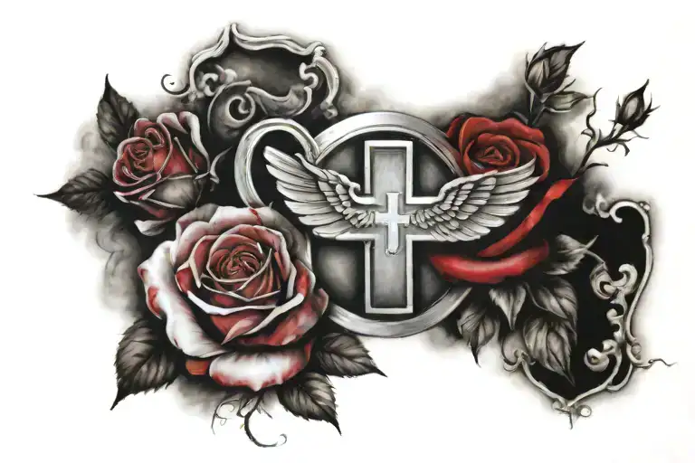 Red Cross And Roses And Shaded Cloud