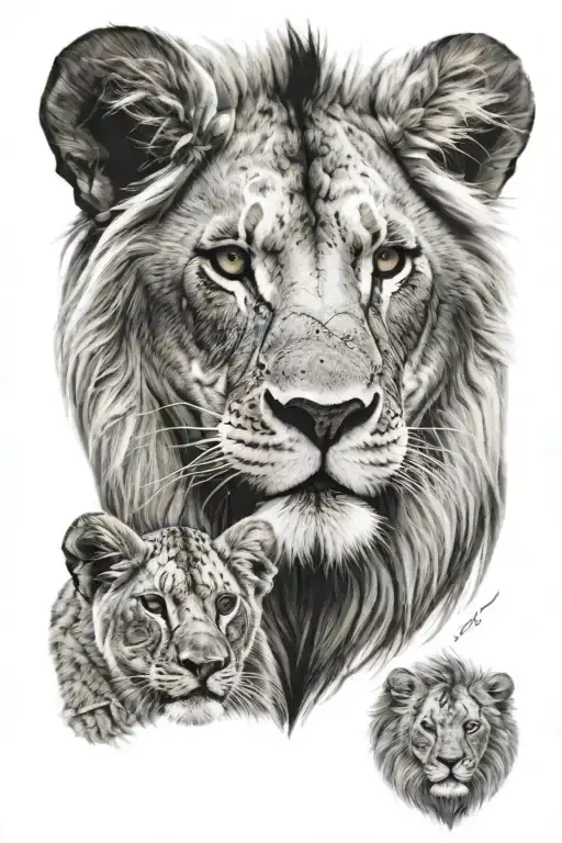 Lion Head And Lion Cub