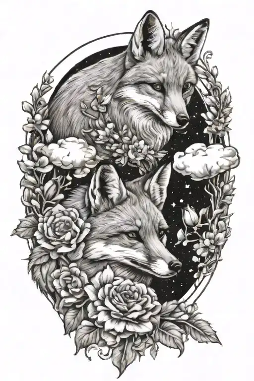 Cresent Moon With Flowers And A Fox Full Body