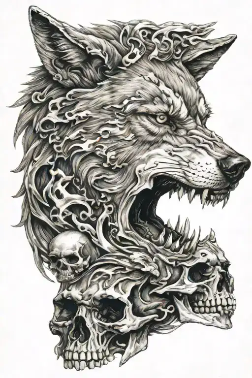 Wolf On Top Of Skull