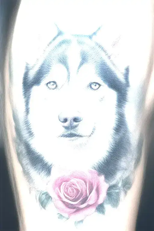 Siberian Husky Surroned By Roses